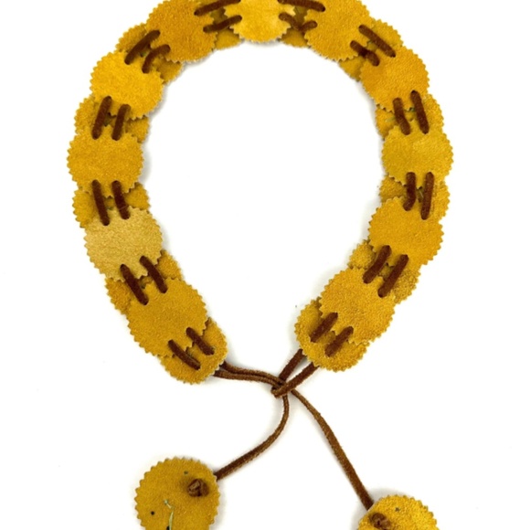 Vintage Western Deerskin Light Brown Beaded Embellished Soft Leather Belt - Picture 4 of 10